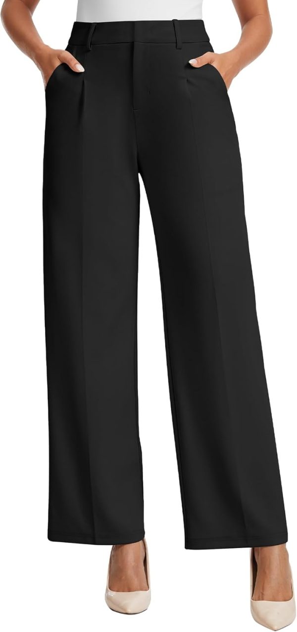 Womens Dress Pants Wide Leg Stretchy Work Pants Women High Waisted Business Casual Trousers Slacks with Pockets