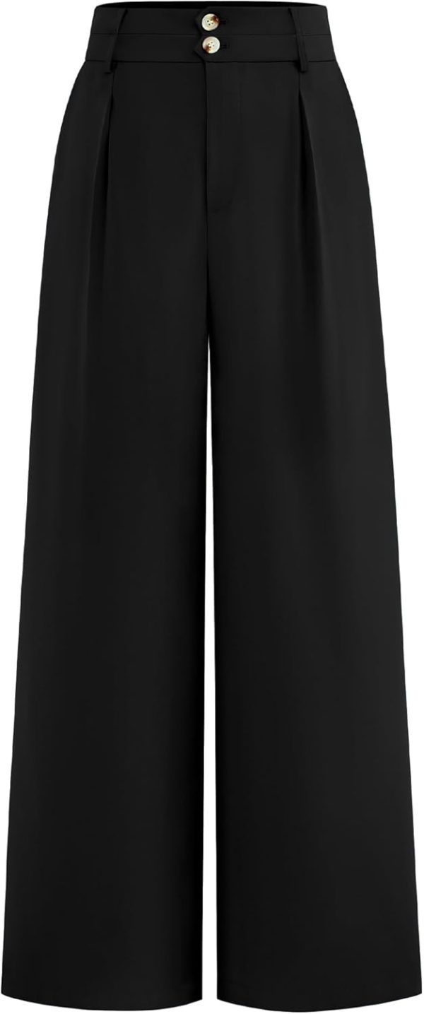 Women Wide Leg Dress Pants 2026 High Waisted Button Pleated Business Casual Trousers Office Work Palazzo Pants