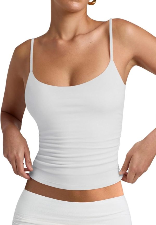 Women's Basic Double Lined Scoop Neck Tank Tops Adjustable Cami Tank Summer Sleeveless Tops