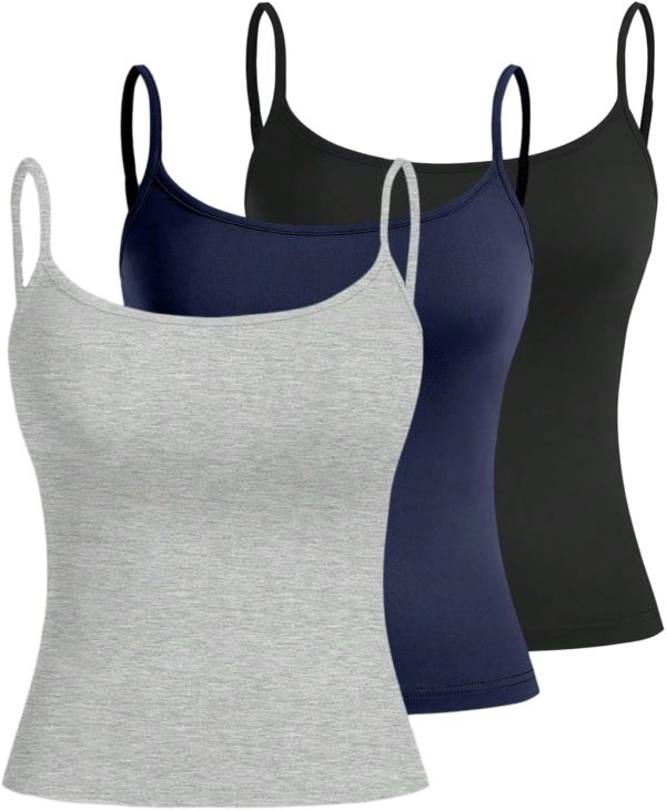 Women's Sleeveless Crop Camisole 3 Packs Spaghetti Strap Tank Tops Slim Fit Cami Shirts