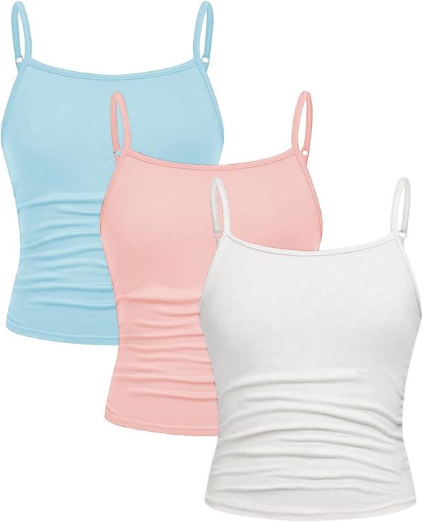 Girl's Tank Tops 3 Packs Cute Ruched Spaghetti Strap Camisole Slim Fit Undershirts