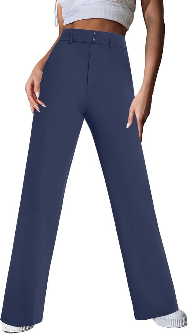 Womens Wide Leg Dress Pants High Waist Stretch Slacks Work Pants with Pockets Business Casual Office Trousers