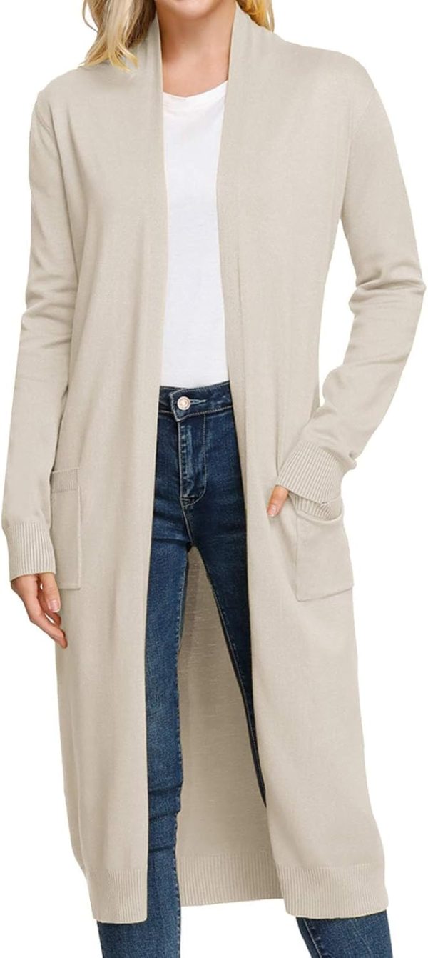 Essential Solid Open Front Maxi Long Knitted Cardigan Sweater for Women