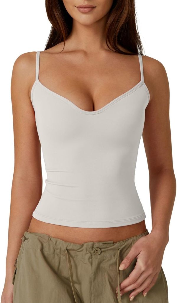 Women's Sweetheart Neck Spaghetti Strap Slim Fit Crop Cami Top Soft Bodycon Sleeveless Tank Top