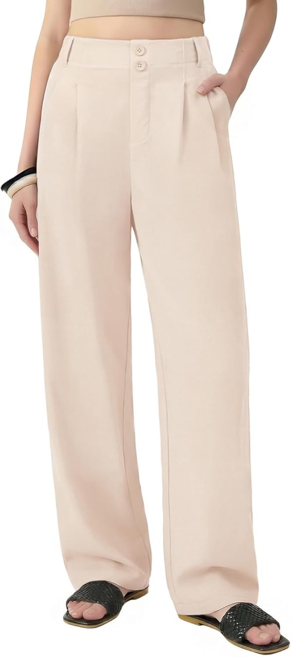 Womens Wide Leg Casual Pants High Waisted Business Pleated Trousers with Pockets Work Palazzo Dressy Slacks