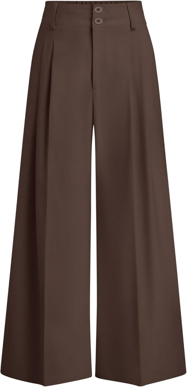 Womens Spring Wide Leg Palazzo Pants 2026 Trendy Loose Button High Waist Pleated Work Business Casual Trousers