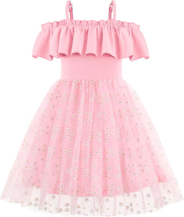 Toddler Girl Tulle Dress Girls Sequin Summer Dresses Off Shoulder Flutter Formal Birthday Party Princess Dress