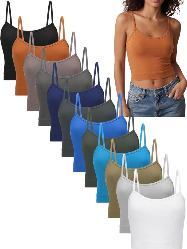 12 Pack Women's Crop Tank Top Camisole Spaghetti Strap Sleeveless Crop Top for Women