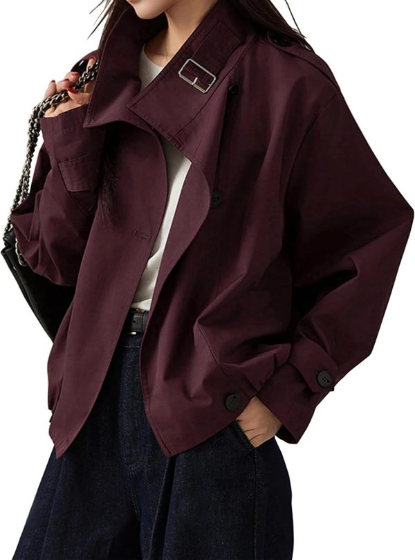 Jackets for Women Trendy Vintage Trench Coat Turtleneck Crop Jackets with Pockets