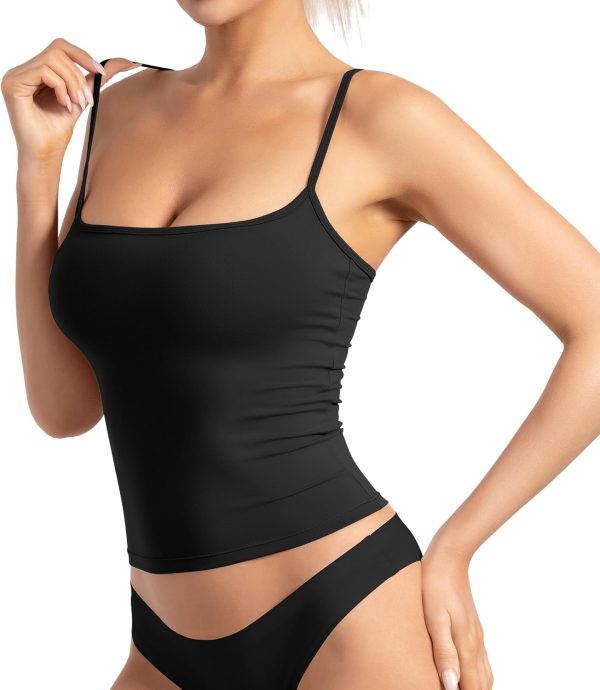 Womens Square Neck Spaghetti Strap Tank Tops Summer Y2K Going Out Basic Cami Shirt Clothes 2026