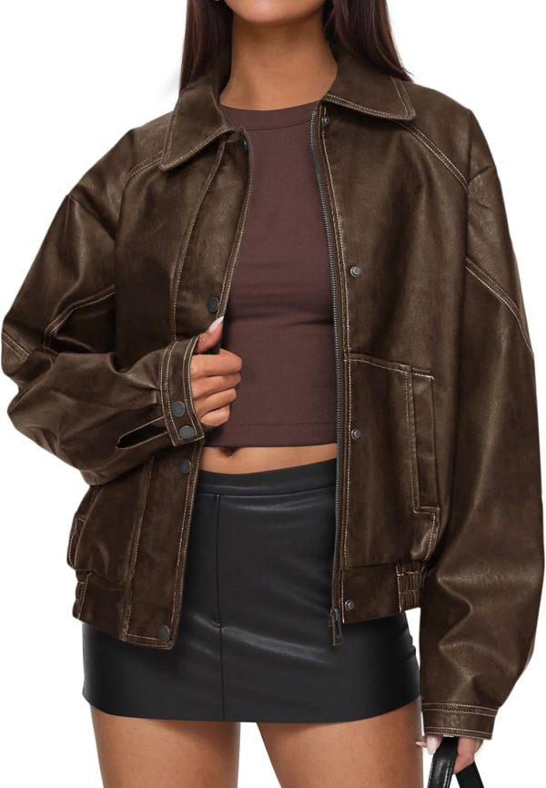Faux Leather Jacket Women Bomber Motorcycle Zip Up Jackets Oversized Fall Fashion Outfits 2026 Winter Coats