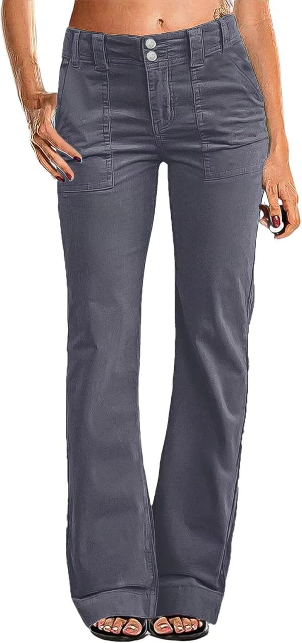 Women's Wide Leg Pants for Women Mid Waist Dress Flare Straight Leg Corduroy Pants Work 31" Inseam Trouser