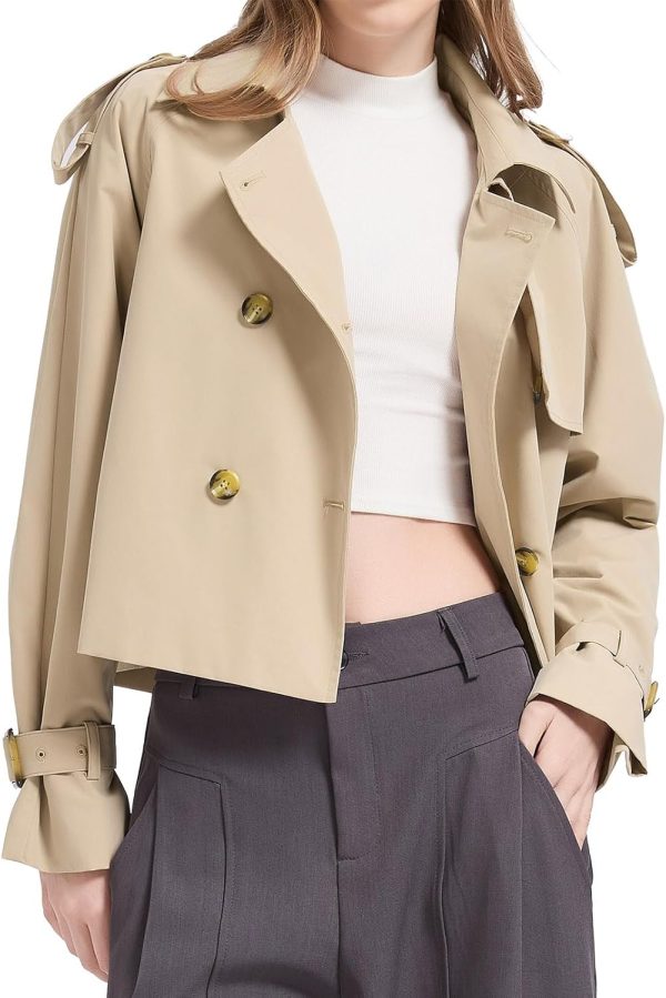 Cropped Trench Jackets Women's Lightweight Spring Jacket Double Breasted Short Trench Coat Trendy Outfit