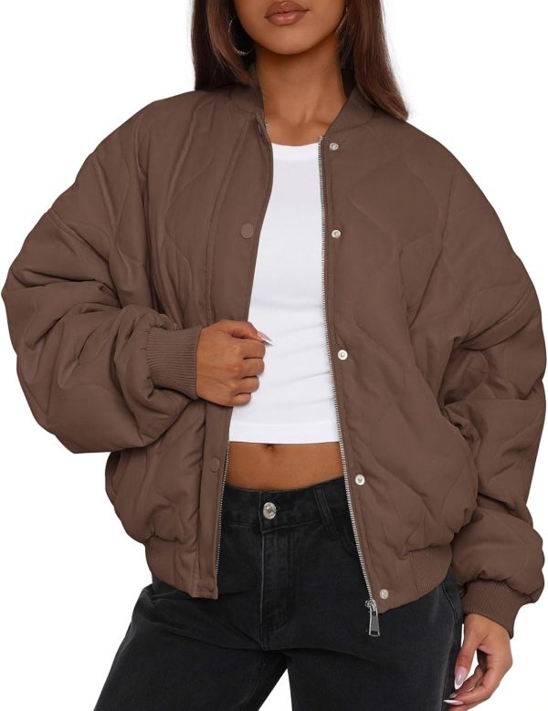 Women's Quilted Bomber Jacket Fall Fashion 2026 Lightweight Cropped Zip up Outerwear Winter Puffer Coats Pockets