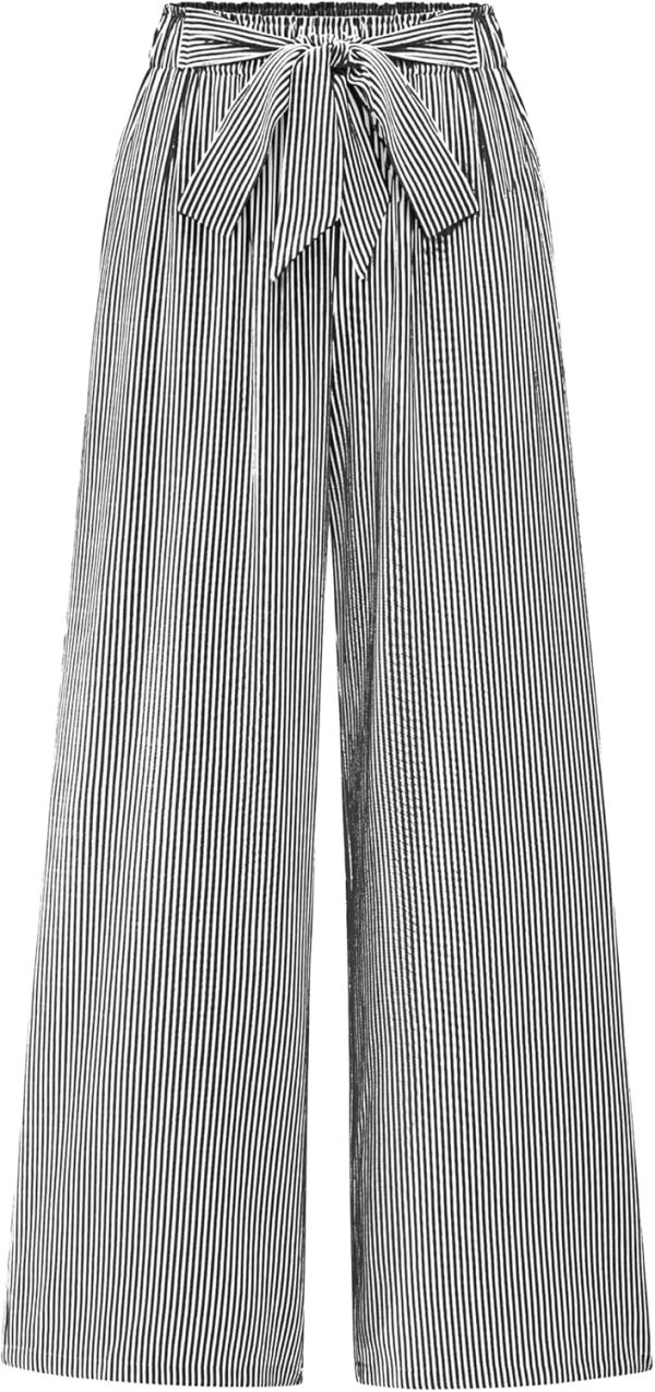 Pants for Women 2026 Spring Clothes Striped High Waist Tie Knot Dressy Casual Wide Leg Palazzo Work Trousers Pants